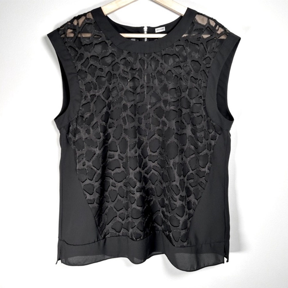 Vince Camuto - Black Sheer Textured Embellished
Sleeveless Blouse